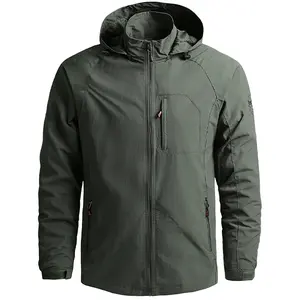 Men's Olive Green Zip-Up Hoodie Jacket for Spring, Autumn & Winter - Outdoor Casual Style