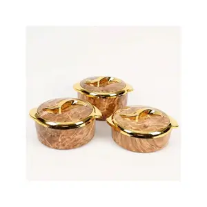 3pcs, Golden Touch Food Warmer, Thermal Casserole Dish Set With Lids, Insulated Stainless Steel Container For Hot & Cold Food, Serving Bowl For Buffets, Hot Pot Sets Food Warmer, Hot Pot Food Warmer Set, Tableware Casseroles Set, For Office