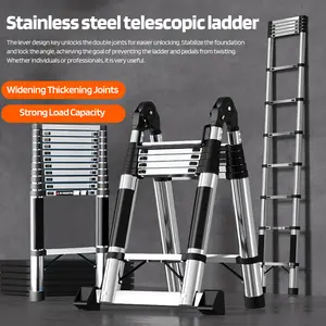 Telescoping Extension Ladder, Stainless Steel Folding Telescopic Ladder with Locking Mechanism, Multi-Purpose Collapsible Ladder for Home or RV Outdoor Work, Heavy Duty 330 lbs Load