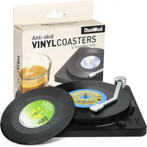 Funny Retro Record for Drinks with Vinyl Player Holder - Set of 6 Coaster White Elephant Gifts for Lovers, Conversation Piece Sayings,Housewarming Wedding Registry Gift Ideas