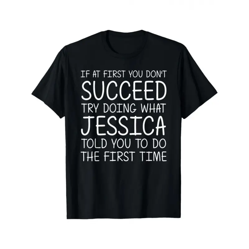 Women's Jessica Name Spoof Short-Sleeve T-Shirt, 180g Soft Cotton, Black Background White Letters, Fitted Casual Slogan T-Shirt, Round Collar, Durable, Adult Exclusive Birthday-Christmas Gift, Daily-Party Wear, Local Warehouse Delivery