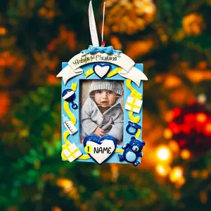 Personalized Baby's First Christmas Photo Frame Ornament | Grandson Keepsake
