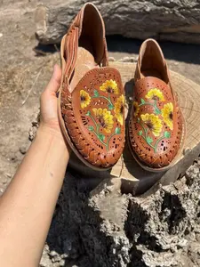 Huarache Sandal Woman Sunflower, Boho Hippie Sandals Sunflower, Huarache Artesanal, Mexico Huarache Lace Up, Sunflower Huarache Woman, Women's Sandals, Gift for Her