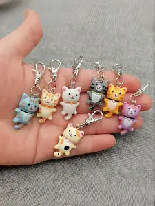 Cute Cat Design Keychain, Cartoon Animal Decor Keychain for Women & Men, Fashion Accessories for Bag & Car Key Decoration, Keychain Set