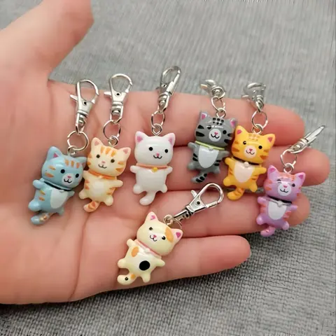 Cute Cat Design Keychain, Cartoon Animal Decor Keychain for Women & Men, Fashion Accessories for Bag & Car Key Decoration, Keychain Set, Keychain Kawaii, Cute Keychain Accessory