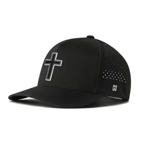 Cross Performance 5-Panel Hat  |  Black PVC Christian Flexfit® Snapback