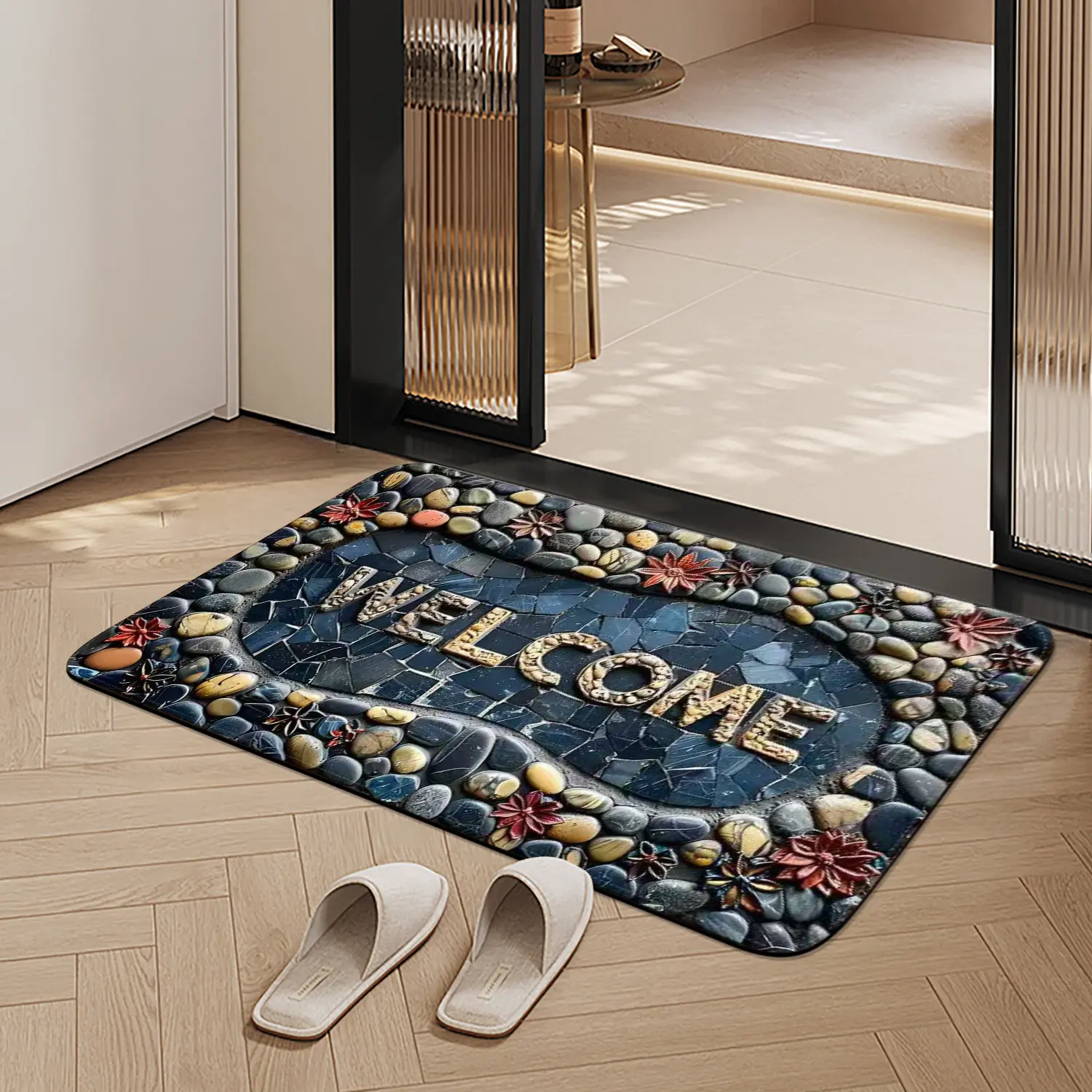 Non Slip Rectangular Outdoor Entry Doormat - Low-Profile Multicolor Rug, Home & Bathroom Supplies for High-Traffic Front Door, Garage