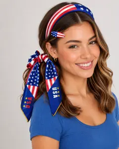USA Soccer Fan Hair Accessories 4Pcs Set, Red White Blue Headband Scrunchie Hair Clips, Patriotic Game Day Hair Set for Women Girls