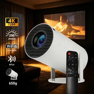 Mini Portable Tabletop Pico Projector - Full HD 720P LED Home Cinema Projector with Bluetooth 5.4, WiFi, 290 ANSI Lumens, Auto Keystone, 180° Rotatable, 130" Screen, Android OS, Built-In Audio, Remote Control, Mount Compatible for Home Cinema, Game Use