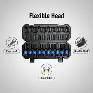 【summervibes】A Set of 10pcs of 3/8 Inch Drive Flexible Swing Sockets, Rotating Socket Set, Deep Standard Universal Impact Sockets, 6-Point, Metric, Sizes 10-19Mm, Made of CR-MO Material, Comes with a Sturdy Storage Case, Professional Automotive Repair tik