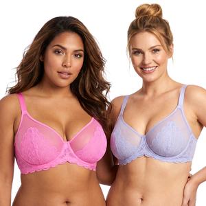【2 PACK】HSIA Mermaid Scales Unlined Plus Size Full Coverage Underwire Support Minimizer Bra Elegant Non Padded Sheer Lace Breathable Mesh Adjustable Comfort Straps Lift Bra Back Smoothing Daily Lingerie for Big Bust Women