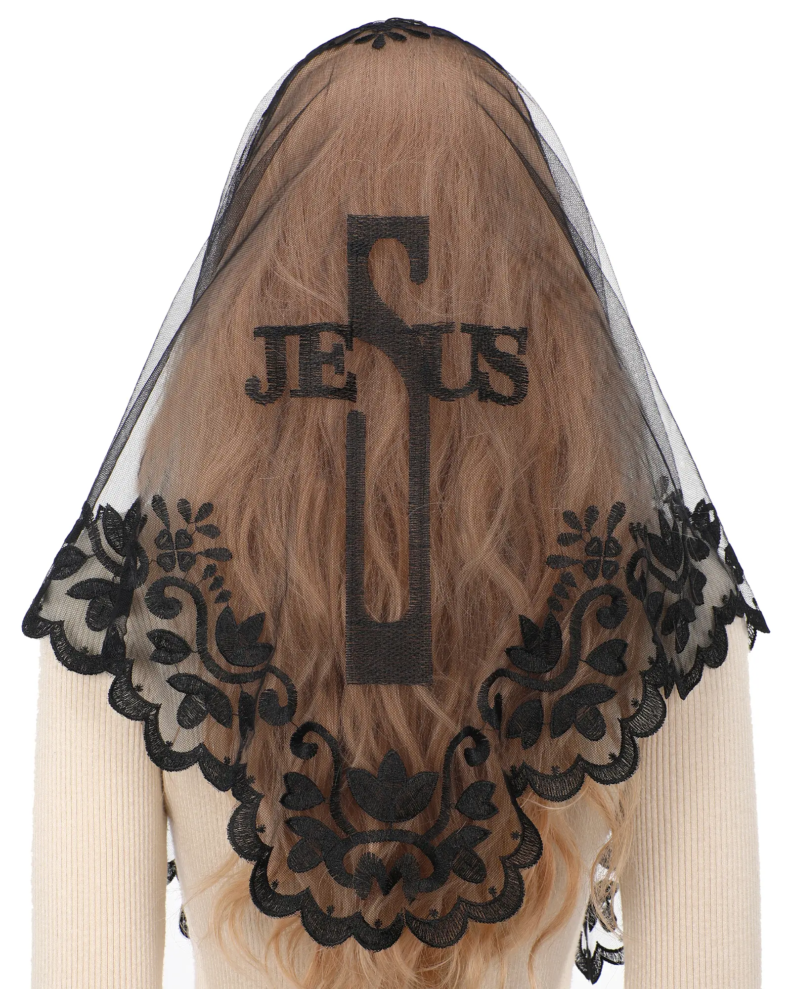 Bozidol Triangular Religious Veil-Catholic Church Simple Letter Cross Lady's Veil
