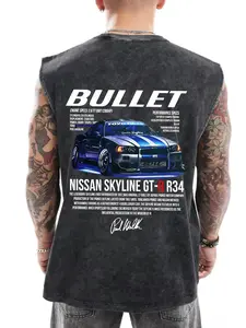 Men's Car & Letter Print Vest, Regular Fit Casual Comfy Breathable Sleeveless Tank Top for Summer, Men's Top for Daily Wear, Operator, Cotton