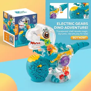 Transparent Gear Dinosaur Toy: Light-up Electric Musical Dino, Bump and Go Tyrannosaurus Rex with Obstacle Avoidance Function