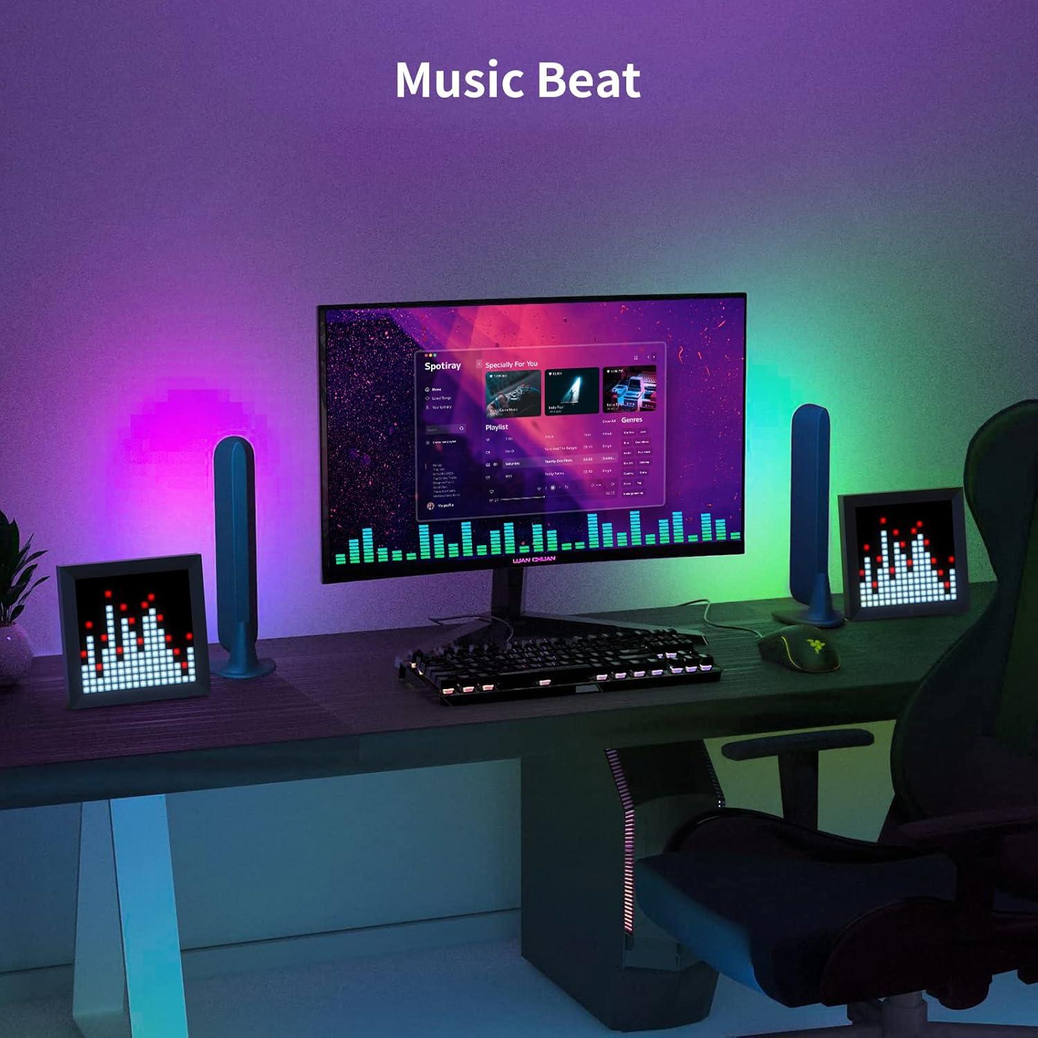 LED Light Pixel Display Panel Suit for RGB Light Bars, Smart App Control with Cool Animation Desk Setup for PC, TV, Gaming Room Decor