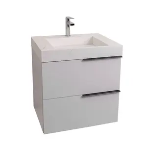 Mallorca 23.5 Matte White Cabinet, Solid Surface Matte White Top Carrara Infinity Sink, Wall Mounted Modern Vanity Set