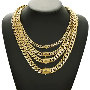 14K Gold Vacuum Plated Stainless SteeWith Copper Black "S" Ear Clasp Miami Cuban LinkChain 6-14mm Necklace ltaly Mexico & MicroInspired for Women & Men Luxury Jewelry,DailyWear,Fashion,Gift,Chicano,Classic,Hip necklace kiss chrstianity acid four parks