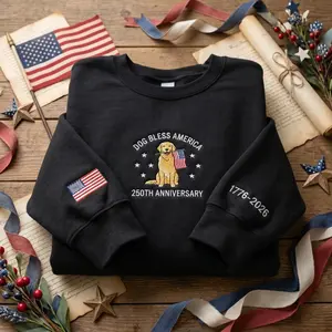 Custom Golden Retriever Embroidered Sweatshirt, Personalized Dog Mom Shirt with Name on Sleeve, USA Flag Dog Lover Crewneck
