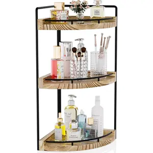 3 Tier Corner Bathroom Counter Organizer, Countertop Storage Shelf for Skincare, Makeup, Sink, Vanity, Dresser, Decor for Kitchen, Great Gift (Rustic Brown)