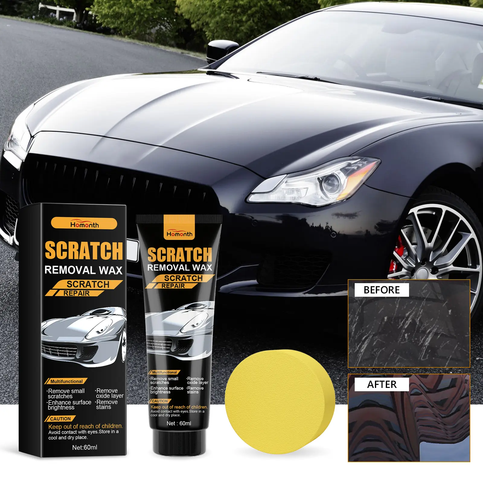 Homonth Car Scratch Removal Wax Auto Paint Repair Polishing Paste For Light Scratches Oxidation Stains Water Spots On Any Car Paint Surface