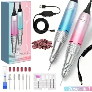 Dual Voltage / USB Plug Electric Nail Drill Handpiece, Metal Body Professional Nail File Pen, 35,000 RPM, Includes Drill Bit + Felt Pad, Polishing/Nail Grinder