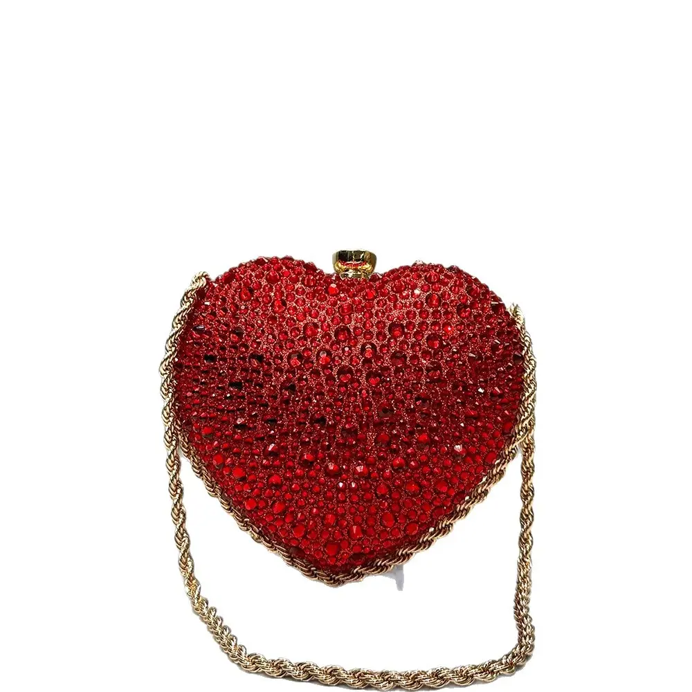 Hot-selling heart-shaped diamond bag, new spring 2026 women's fashion chain-embellished diamond shoulder crossbody handbag