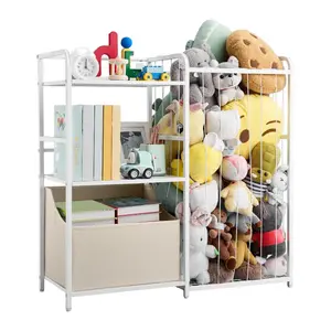 Summervibes VEVOR Kids Bookshelf and Stuffed Animal Storage, Toy Storage Organizer, 2-Tier Book Shelf with Fabric Toy Chest, Toy Storage for Kids Room, Living Room, Entryway, Nursury, Preschool, White