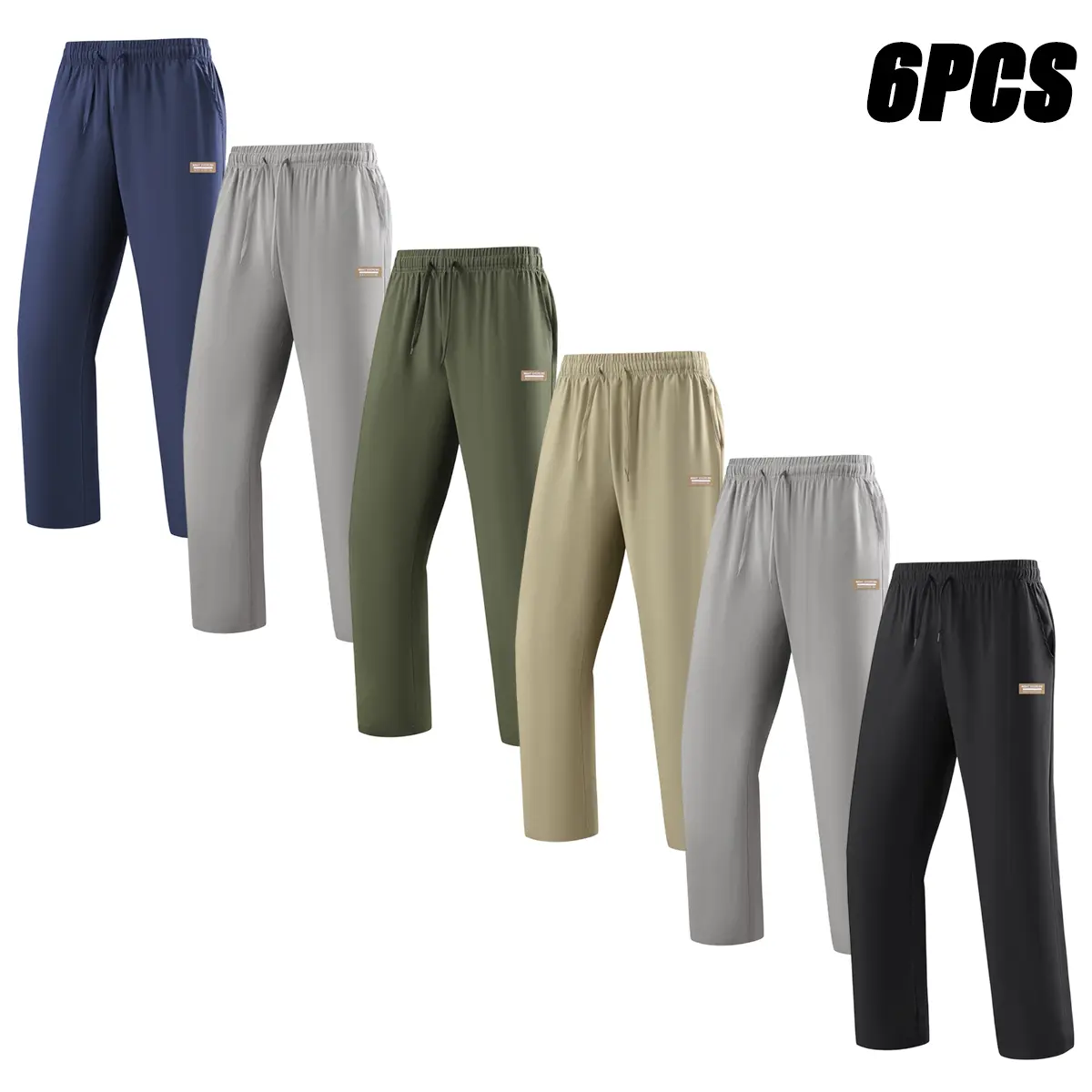 Men's 6-Pc Plain Quick-Dry Casual Pants - Menswear, Lightweight Breathable, Elastic Drawstring Waistband, Side Pockets, All-Purpose Adjust-Fit Active Men's Pants, All-Season Wear, Ideal for Outdoor Activities