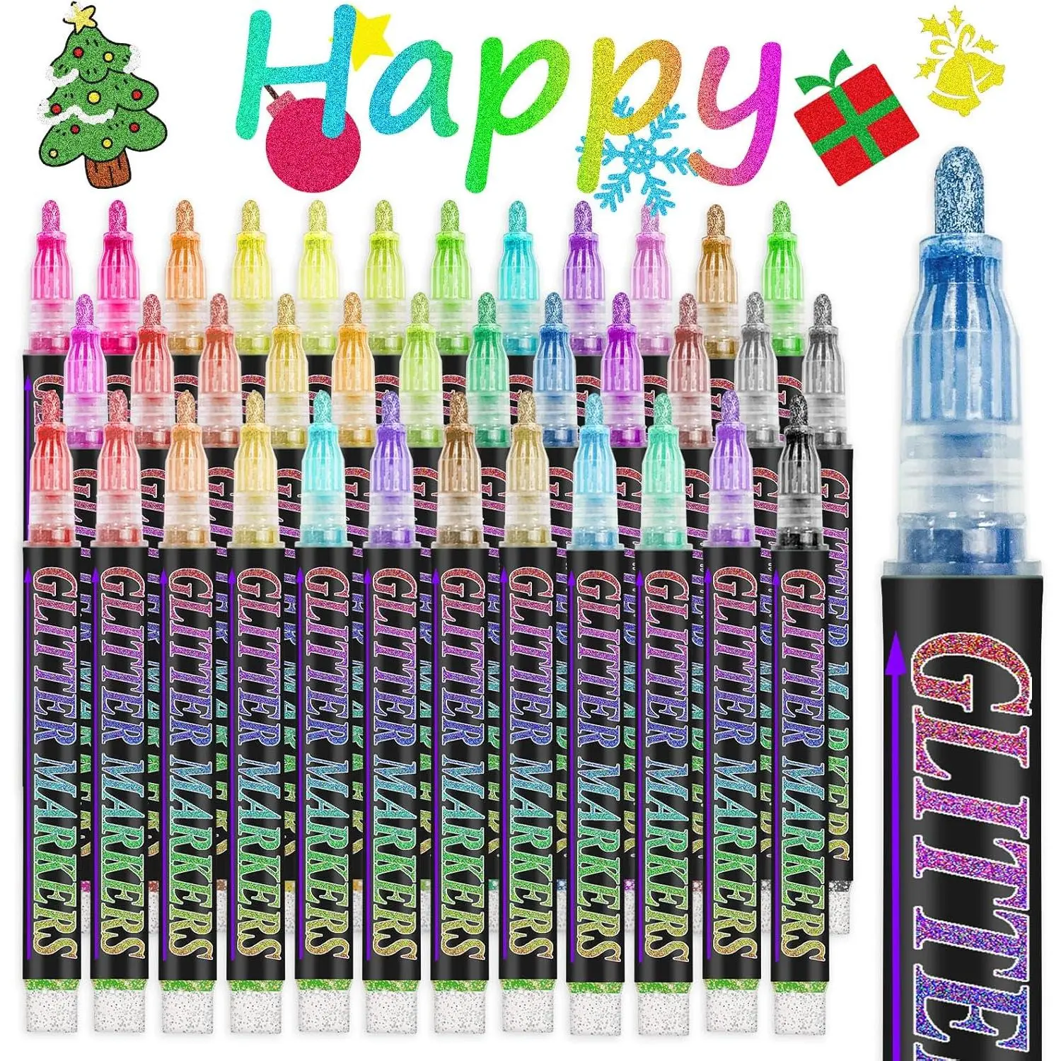 Glitter Marker Pens, 36 Colors Metallic Shimmer  Pens, Art Markers for  Adults DIY Crafts Greeting Birthday Cards Making Poster Album Scrapbooking