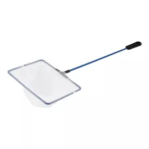 Aquarium Fish Tank Landing Net, 5" x 4", Nylon Mesh with Metal and Plastic Handle, Black/Blue/White