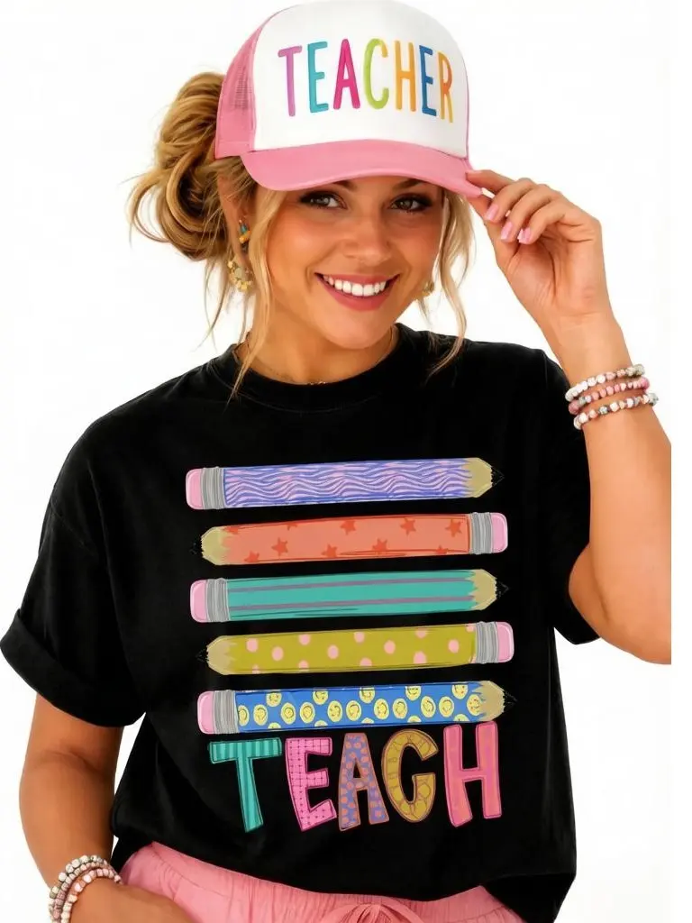 Men's Short-Sleeve Sports T-Shirt - Comfort Colors Teach Pencils Design, Trendy Gift for Female Teachers