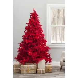 Prelit Ruby Red Christmas Tree with Small & Large Lights