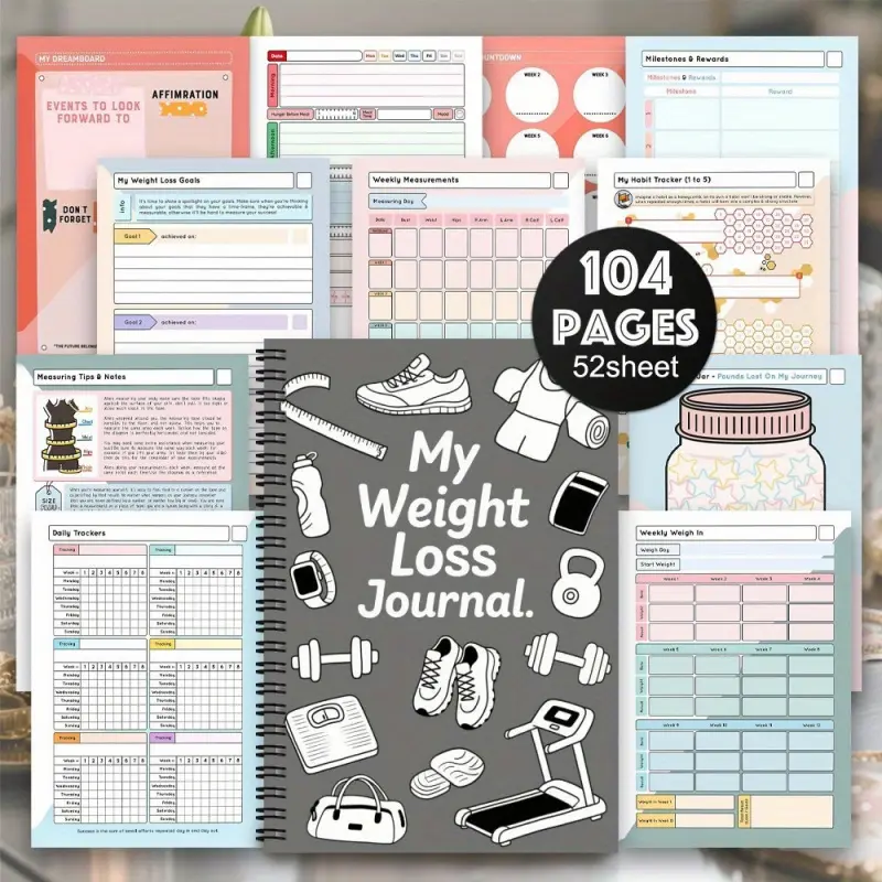 1 Weight Loss Diary & Fitness Planner (Spiral Bound) - Minimalist & Elegant Weight Loss Log Book, Exercise & Nutrition Tracker, Progress Journal; Suitable for Both Men and Women, Healthy Life Organizer, Workout Recorder, with Clear Layout and Smooth Paper