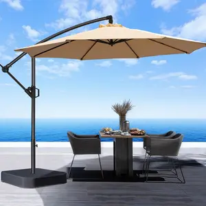 Summer Essentials 10ft Offset Patio Umbrella with Base Included, Cantilever Offset Hanging Patio Outdoor Market Adjustable Umbrella UPF50+ UV Protection with Easy Tilt and Crank for Pool Deck and Garden  Umbrella for Patio, fathersdaygift