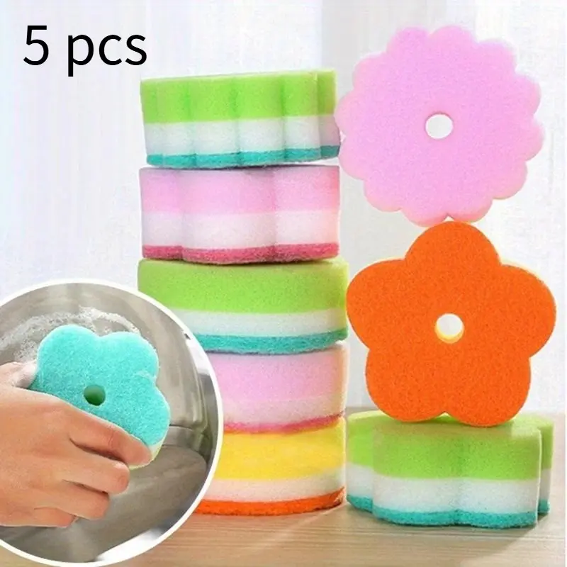 5pcs Flower Shape Dish Sponges Sponges for Dishes Dishwashing Sponge Cloth Strong Scouring Pad Miracle Sponge Household Kitchen Bathroom Migic Cleaning Wipe Household Cleaning Tool