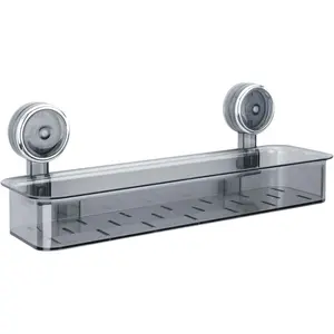 Shower Suction Cup, Large Shower Organizer for, No Drilling Removable Reusable Acrylic Shelf Rack for Inside (Clear Grey)