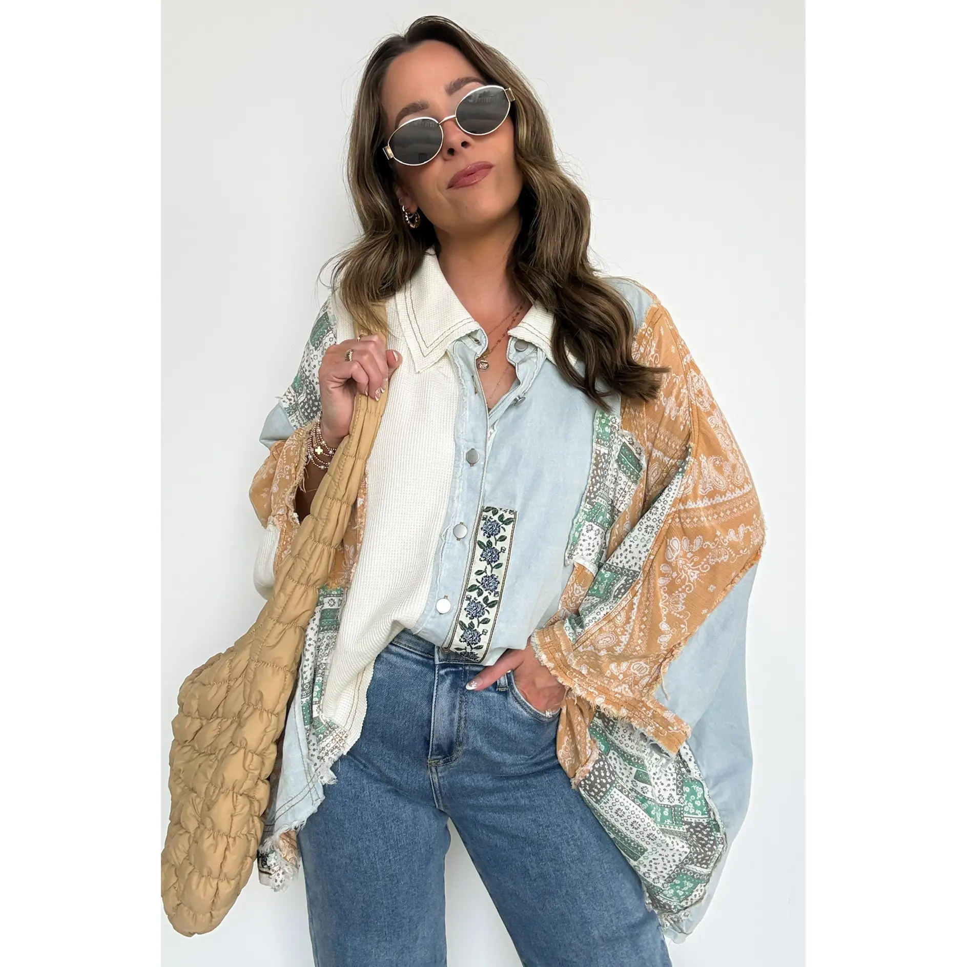 Joslyn Patchwork Contrast Denim Shirt