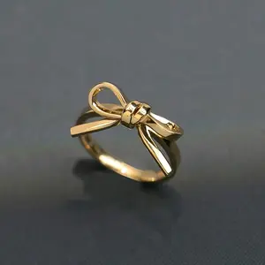 1 Elegant Boho Style Women'S Bow Ring - 18K Golden Plated Zinc Alloy, Simple Ribbon Knot Design, Perfect for Daily Wear, Engagement, Wedding, and Anniversary Gifts, Versatile Jewelry|Elegant Ring Design|Durable Ring