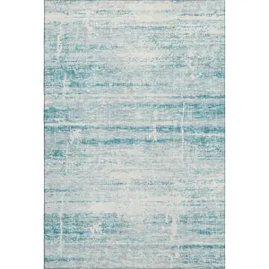 HomeRoots 662962 9x12 ft. Teal & Ivory Abstract Transitional Machine-Washable Area Rug, Machine-Made Rectangle with UV Protection, Machine-Washable Area Rugs