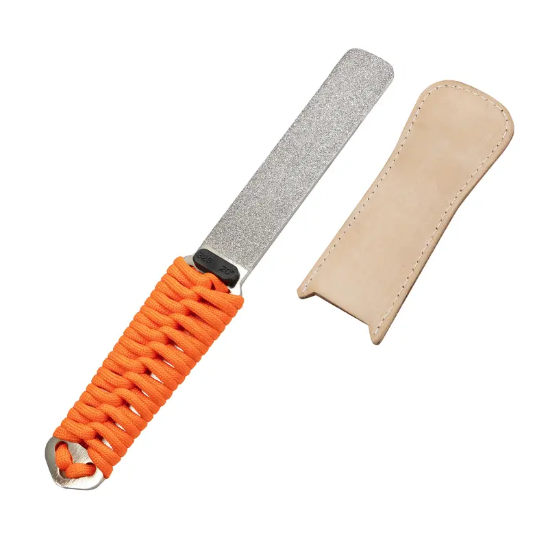 SHARPAL Stainless Steel Dual-Grit Diamond Sharpening Stone File Sharpener - 325 Coarse/1200 Extra Fine Grit, 2m (6.6ft) 181n Paracord Handle with Leather Strop, 12 Micron, Industrial Sharpening, No Oil/Water Needed, for Hard Materials, Lawn Mower Blade