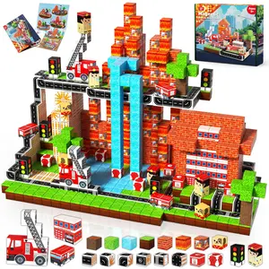 Creative Fire Station Magnetic Blocks Set, 100 Pieces, Build Multiple Scenes, Role Play, Enhance Social Skills, Ages 3+, Gift Box Included
