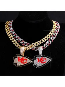 Rugby oil-drip KC team pendant alloy full diamond two-tone Cuban chain necklace