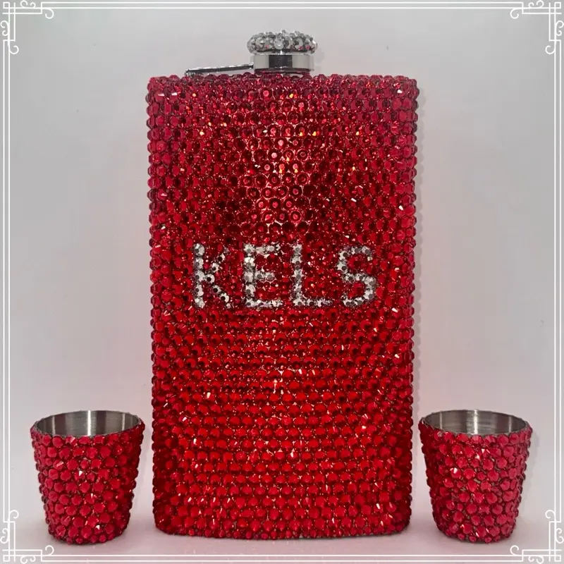 Glitzy Rhinestone Hip Flask - Personalized 8 or 12oz - Drinkware