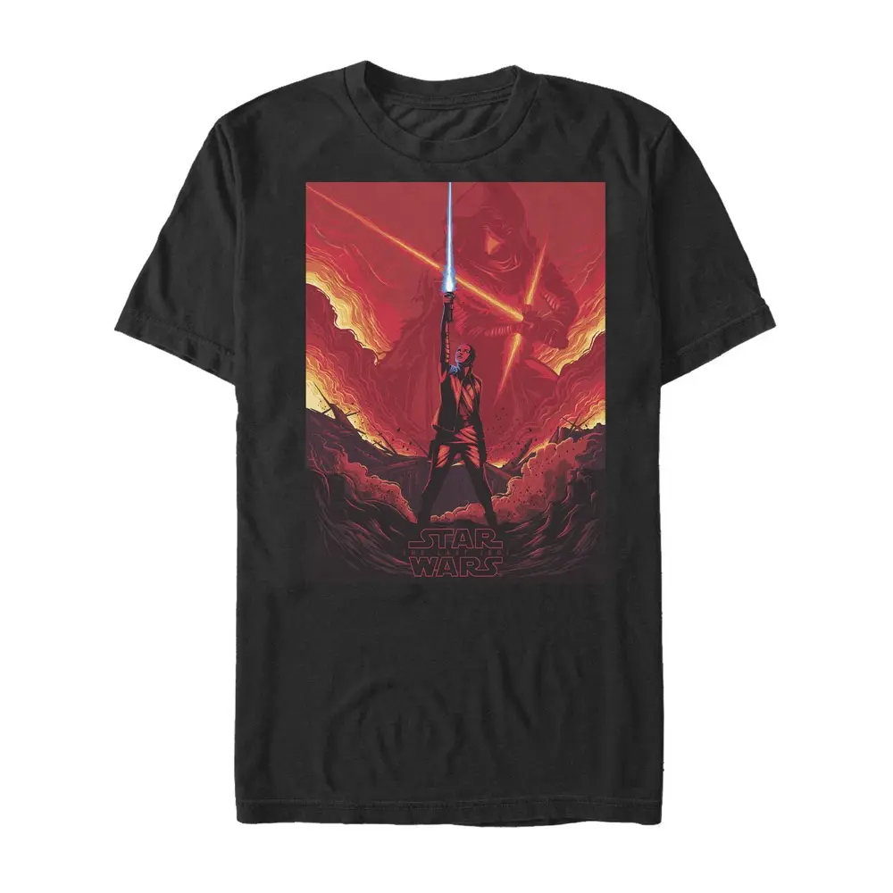 Men's Star Wars The Last Jedi Rey Lightsaber Flames Streetwear Stylish Short-Sleeve Round Neck T-Shirt, Casual Menswear Tee