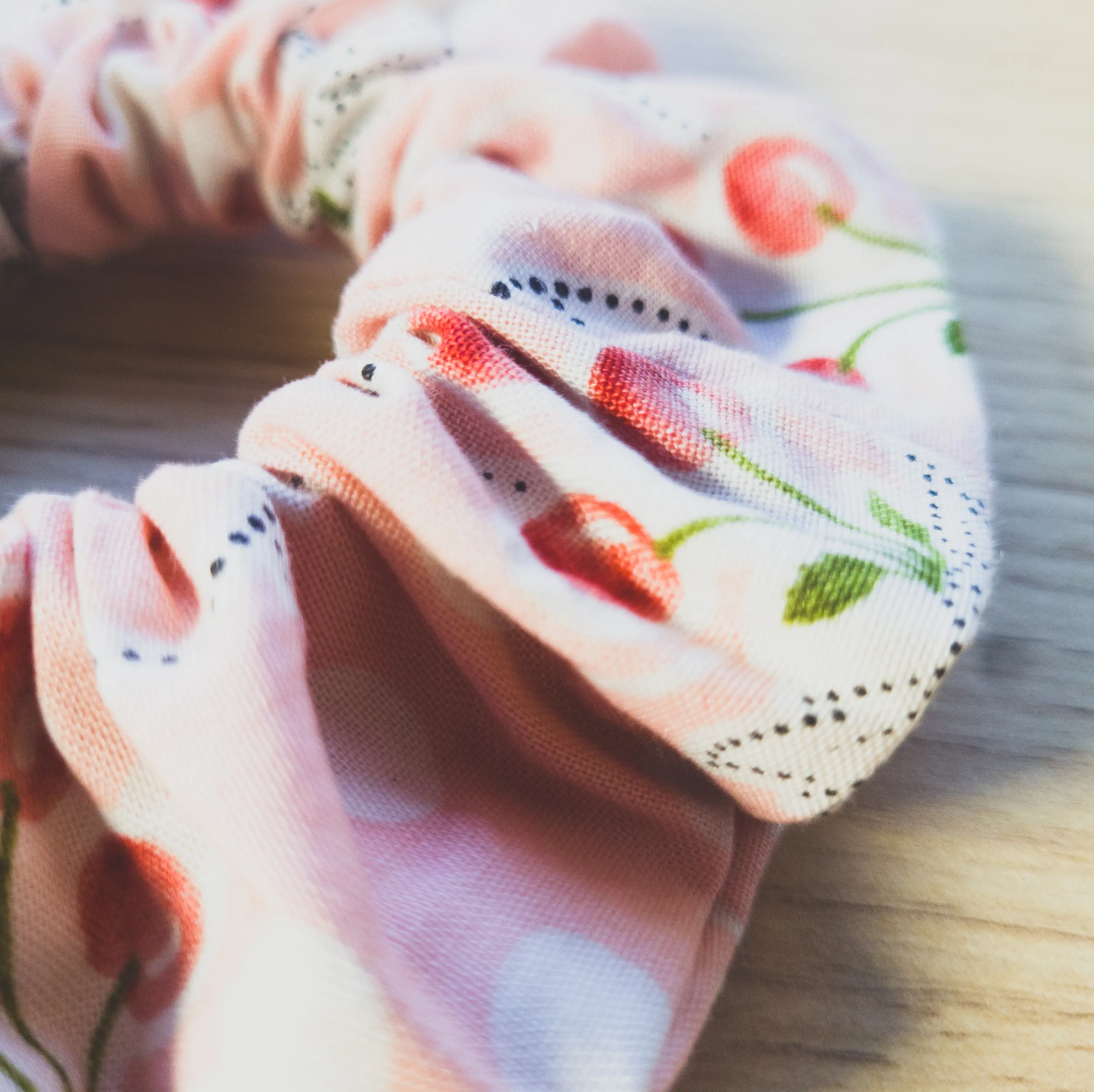 Cherry Floral Scrunchie Hair Tie Thick Elastic