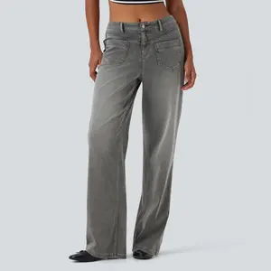 Halara Flex Mid Rise Straight Leg Casual Jeans with Pockets