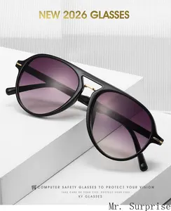 2026 New Arrival Unisex Double Bridge Retro Aviator Sunglasses, UV Protection Transparent Lens, Trendy Driving Sunshades for Cross Border Sales, Uv Protection Lens