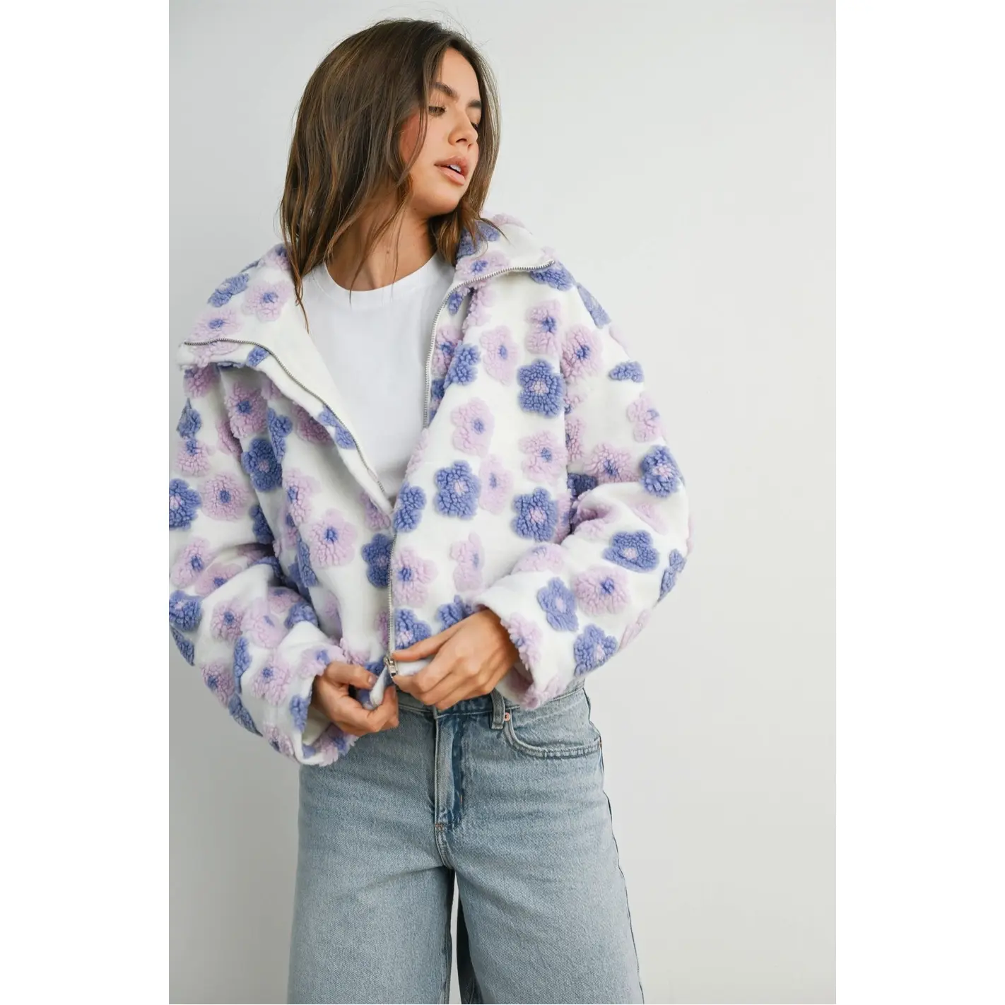 Floral Zip-Front Jacket - Lavender Multi