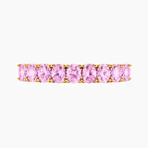 14K YELLOW GOLD OVAL CZ ETERNITY BAND RING 4MM -PINK