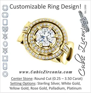 Cubic Zirconia Engagement Ring- The Kandie Lue (Customizable Cathedral-set Round Cut with 2x Halo and Prong Accents)